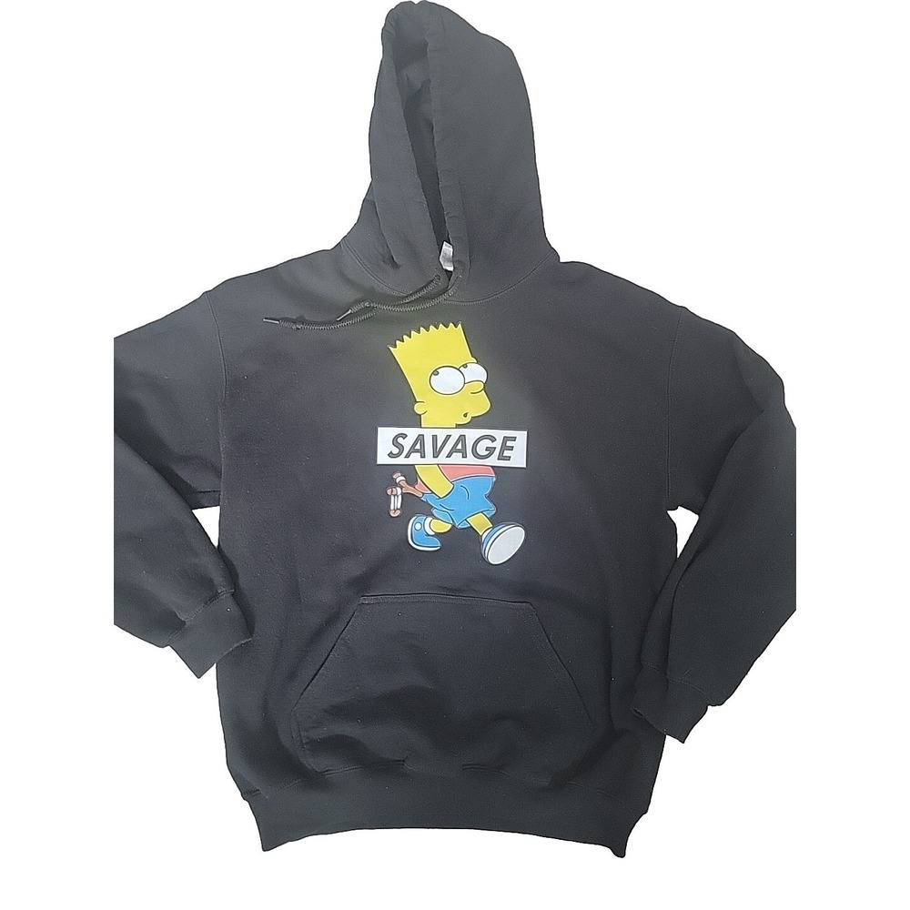 Bart Simpson Savage‎ Black Hoodie Size Medium Long Sleeve Y2k